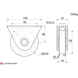 Vodiace koliesko ø 80mm s oporou Combi Arialdo, pre profil C902/20, nosnosť 200kg Vodiace koliesko ø 80mm s oporou Combi Arialdo, pre profil C902/20, nosnosť 200kg